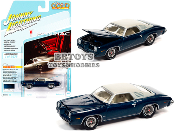 1973 Pontiac Grand Am Admirality Blue Metallic with Cream Top  1/64 Model Car by Johnny Lightning