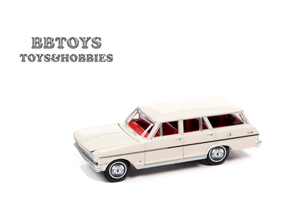1963 Chevrolet II Nova 400 Wagon Ermine White with Red Interior "Muscle Wagons" 1/64  Autoworld Toys