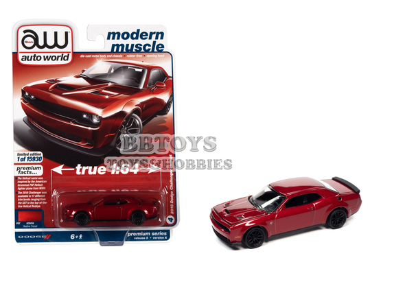 2018 Dodge Challenger Hellcat Redline Tricoat Poly Solid Pack 1/64 Model car Toy Autoworld