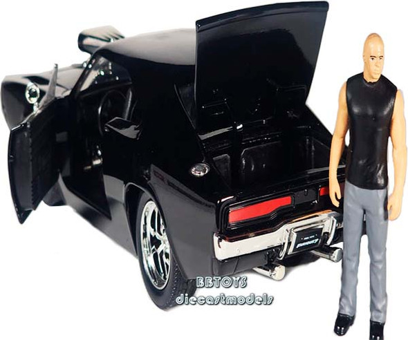 Dodge Charger R/T Black with Dom Diecast Figurine "Fast & Furious" 1/24  Model Car by Jada Toys