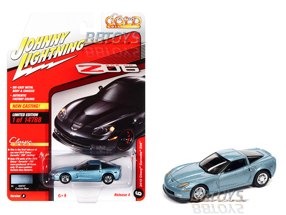 2012 CHEVROLET CORVETTE Z06 (CARLISLE BLUE METALLIC) "Classic Gold Collection" Series Limited Edition to 9454 pieces Worldwide 1/64 Diecast Model Car by Johnny Lightning