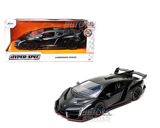 Lamborghini Veneno (Matte Black) "Hyper-Spec" Series 1/24 Diecast Model Car by Jada