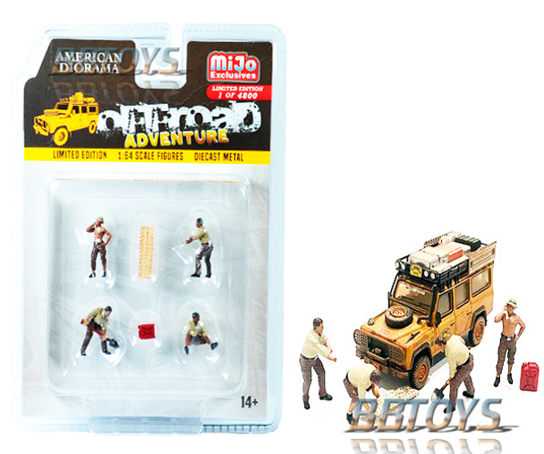 Off-Road Adventure "6 piece Diecast Set (4 Figurines and 2 Accessories) 1/64 Diecast Models by American Diorama