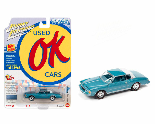 1978 Chevy Monte Carlo Light Blue Poly "Muscle Cars USA" 1/64 Diecast Model Car By Johnny lighting