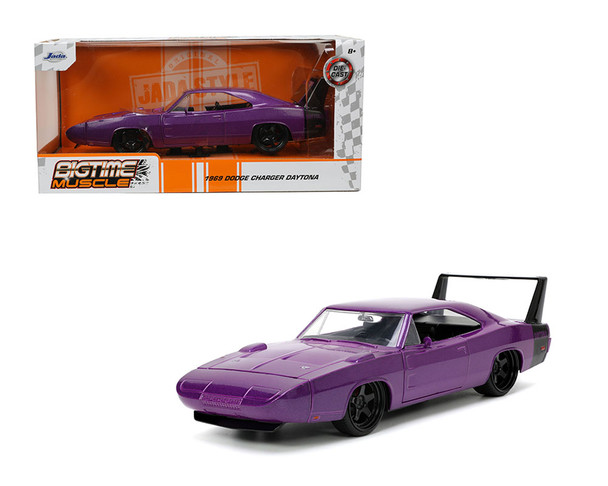 1969 Dodge Charger Daytona Purple Metallic with Black Tail Stripe "Bigtime Muscle" Series 1/24 Diecast Model Car by Jada