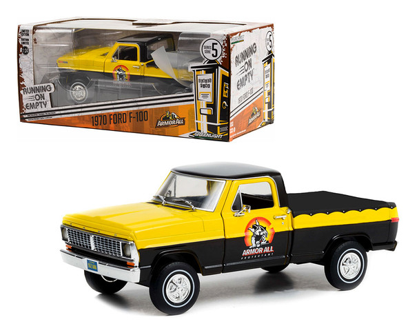 1970 Ford F-100 with Bed Cover "Yellow Black Top "Armor All  "Running on Empty Series 1/24 Diecast Model Car by Greenlight