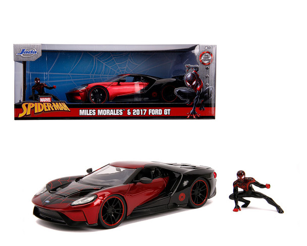 2017 Ford GT with Miles Morales Diecast Figurine "Spider Man" "Marvel" Series 1/24 Diecast Model Car by Jada