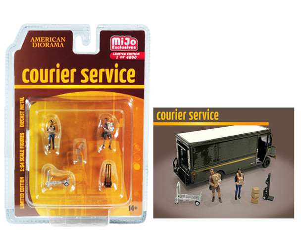 "Courier Service" 5 Piece Diecast Figures Set (2 Worker Figures and 3 accessories) 1/64 Scale Models by American Diorama