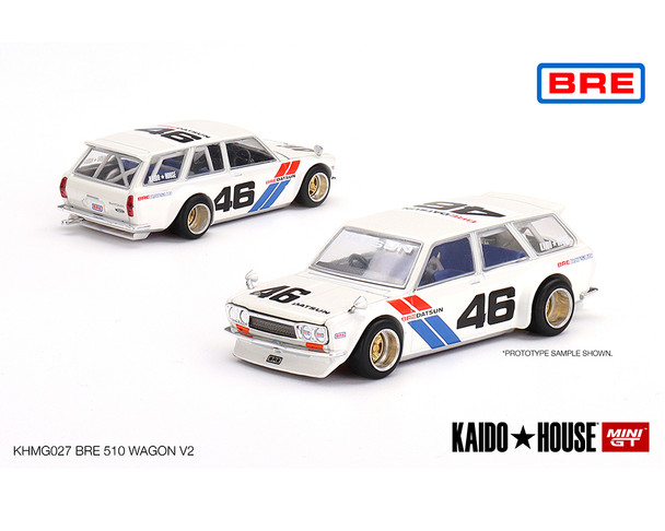 Datsun 510 Wagon RHD #46 "BRE V2" White with Red and Blue Stripes  "Kaido House" Special 1/64 Diecast Model Car by True Scale Miniatures