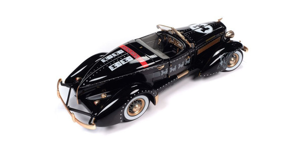 1935 Auburn 851 Speedster Black with "Monopoly" Graphics and Mr. Monopoly Figure 1/18 Diecast Model Car by Auto World