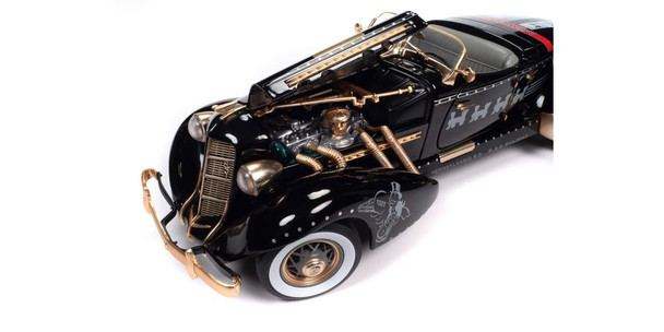 1935 Auburn 851 Speedster Black with "Monopoly" Graphics and Mr. Monopoly Figure 1/18 Diecast Model Car by Auto World