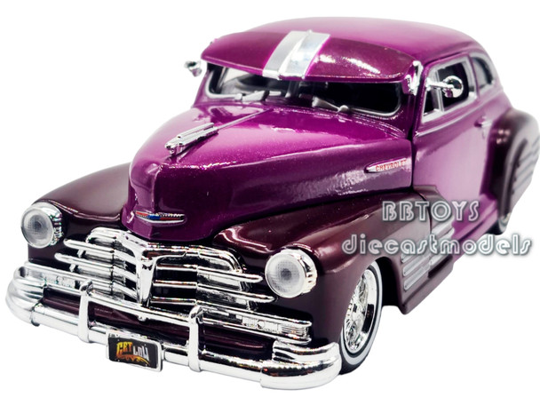 1948 Chevrolet Aereosedan Fleetside Lowrider Purple with Burgundy "Get Low" Series 1/24 Diecast Model Car by Motormax