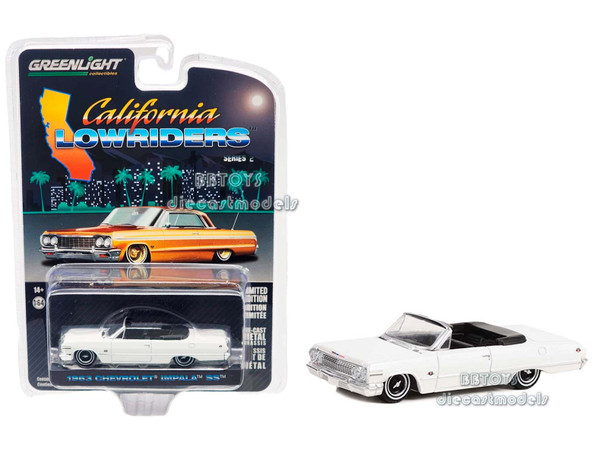 1963 Chevrolet Impala SS Convertible White  "California Lowriders" Release 2 1/64 Diecast Model Car by Greenlight