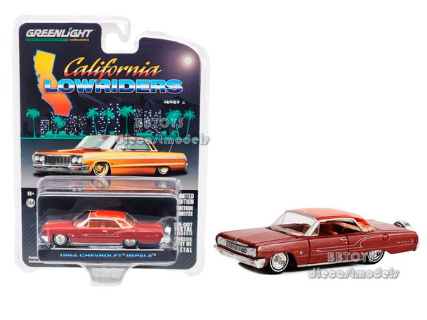 1964 Chevy Impala SS Custom Maroon with Graphics "California Lowriders" Release 2 1/64 Diecast Model Car by Greenlight