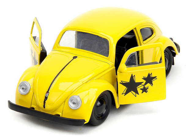 1959 Volkswagen Beetle Yellow with Black Graphics and Boxing Gloves Accessory "Punch Buggy Series" 1/32 Diecast Model Car by Jada