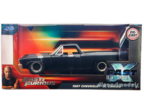 1967 Chevrolet El Camino Matt Black "Fast & Furious" Series 1/24 Diecast Model Car by Jada