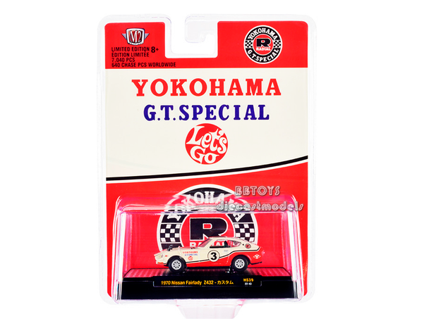 1970 Nissan Fairlady Z432 RHD (Right Hand Drive) #3 White with Red Stripes "Yokohama G.T. Special" Limited Edition 1/64 Diecast Model Car by M2 Machine