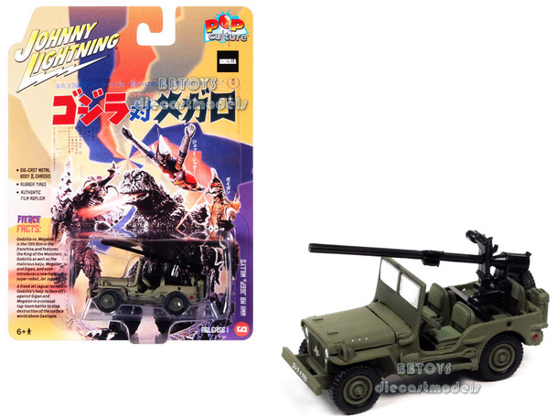 Jeep Willys WWII MB Godzilla Vs Megalodon "Pop Culture Series" Limited Edition 1/64 Diecast Model Car By Johnny Lightning