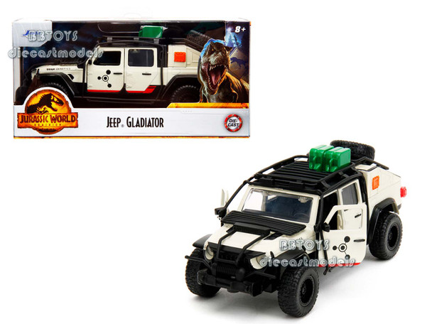 Jeep Gladiator Pickup Truck with Equipment Shell Beige with Graphics "Biosyn Genetics" "Jurassic World Dominion" (2022) Movie "Hollywood Rides" 1/32 Diecast Model Car by Jada
