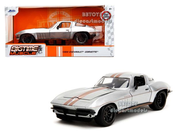 1966 Chevrolet Corvette Silver Metallic with Bronze Stripes "Bigtime Muscle" Series 1/24 Diecast Model Car by Jada