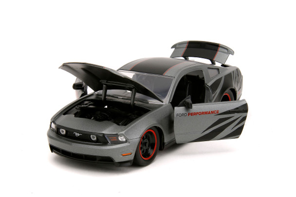 2010 Ford Mustang GT Grey with Black Stripes "Ford Performance" "Bigtime Muscle Series" 1/24 Diecast Model Car by Jada