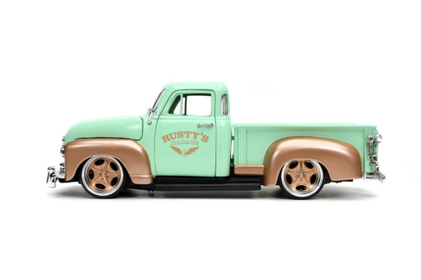 1953 Chevy Pickup Truck Light Green with Gold  "RUSTY S GARAGE" "Just Trucks" Series 1/24 Diecast Model Car by Jada