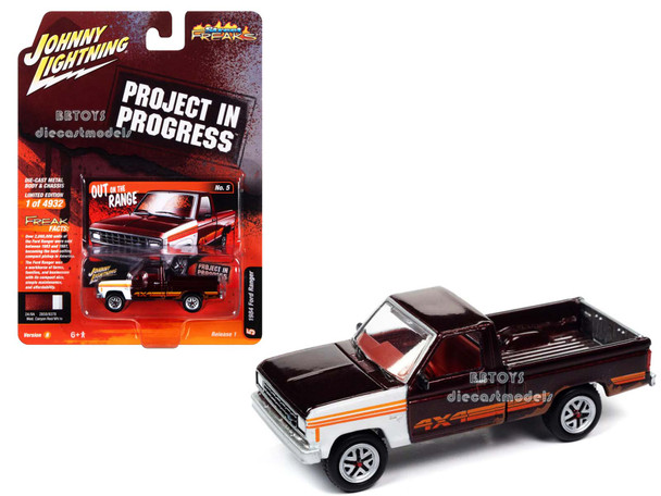 1984 Ford Ranger 4x4 Pickup Truck Medium Canyon Red Metallic with Mismatched Panels "Project in Progress""Street Freaks" Series 1/64 Diecast Model Car by Johnny Lightning