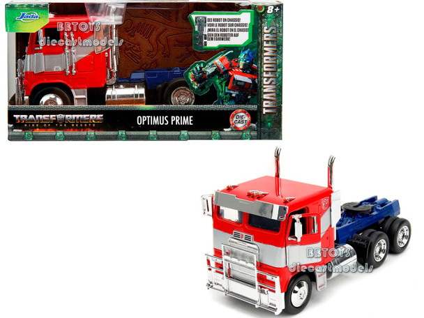 Optimus Prime Tractor Truck Red and Blue with Silver Stripes "Transformers: Rise of the Beasts" (2023) Movie "Hollywood Rides" Series Diecast Model Car by Jada