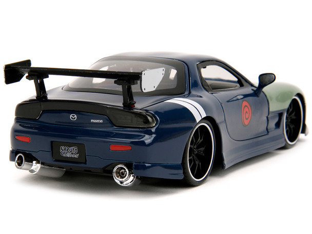 1993 Mazda RX-7 Dark Blue with Green Hood and Kakashi Hatake Diecast Figure "Naruto Shippuden" (2009-2017) TV Series "Hollywood Rides" Series 1/24 Diecast Model Car by Jada