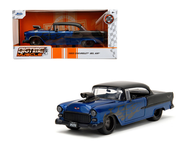 1955 Chevrolet Bel Air Blue/Matte Black "Bigtime Muscle" 1/24 Diecast Model Car by Jada