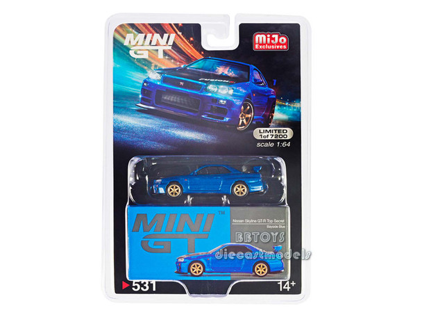 Nissan Skyline GT-R (R34) Top Secret Bayside Blue 1/64 Diecast Model Car by True Scale Miniatures