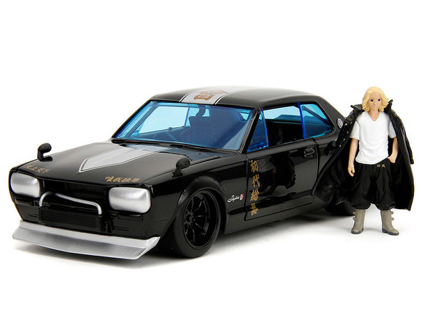 1971 Nissan Skyline GT-R RHD (Right Hand Drive) Black with Silver Stripe and Mikey Diecast Figure "Tokyo Revengers" (2021) TV Series "Anime Hollywood Rides" Series 1/24 Diecast Model Car by Jada