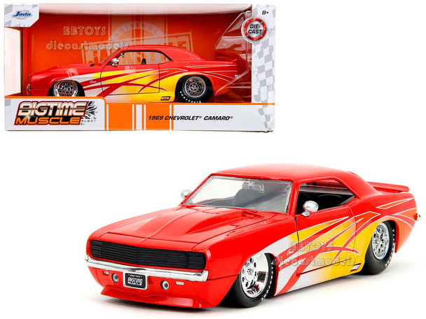 1969 Chevrolet Camaro Red with Graphics "BigTime Muscle" Series 1/24 Diecast Model Car by Jada