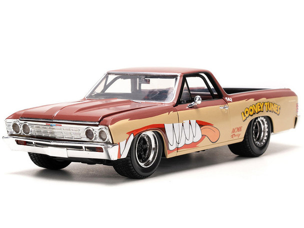 1967 Chevrolet El Camino Brown and Beige with Graphics and Tasmanian Devil (Taz) Diecast Figure "Looney Tunes" "Hollywood Rides" Series 1/24 Diecast Model Car by Jada