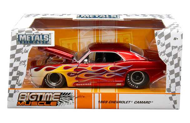 1969 Chevrolet Camaro Red Metallic with Flames 1/24 Diecast Model Car by Jada