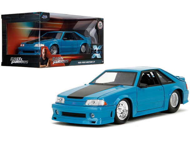 1989 Ford Mustang GT Blue with Black Hood Stripes "Fast & Furious" Series 1/24 Diecast Model Car by Jada