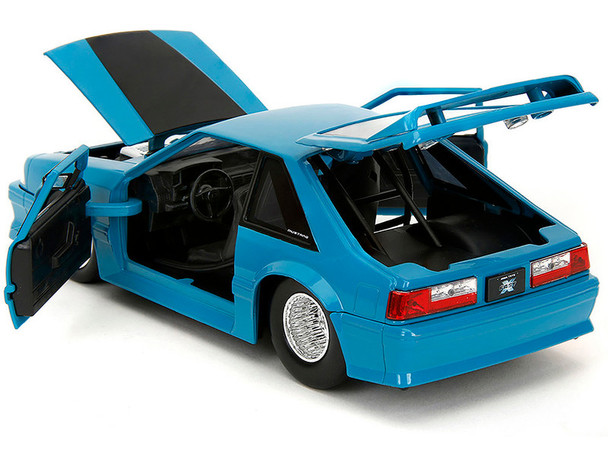 1989 Ford Mustang GT Blue with Black Hood Stripes "Fast & Furious" Series 1/24 Diecast Model Car by Jada