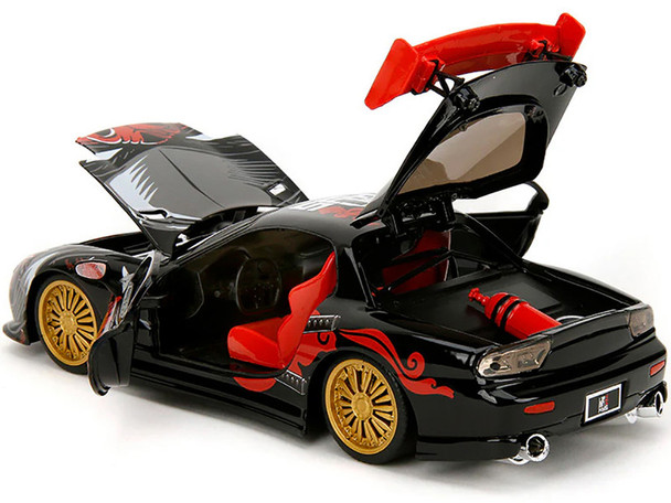 1993 Mazda RX-7 Black with Graphics "Lab Monkeys" with Saru Diecast Figure "Hollywood Rides" Series 1/24 Diecast Model Car by Jada