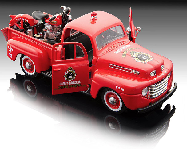 1948 Ford F-1 Pickup Truck "Harley Davidson" Fire Truck and 1936 El Knucklehead Motorcycle 1/24 Diecast Models by Maisto