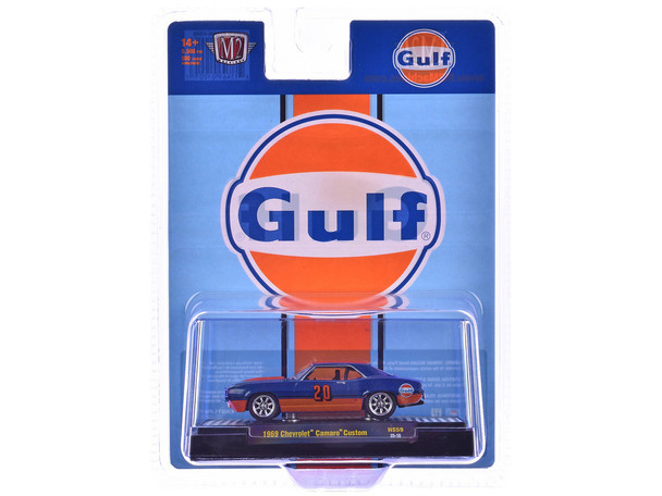 1969 Chevrolet Camaro Custom #20 "Gulf Oil" Dark Blue and Orange 1/64 Diecast Model Car by M2 Machines