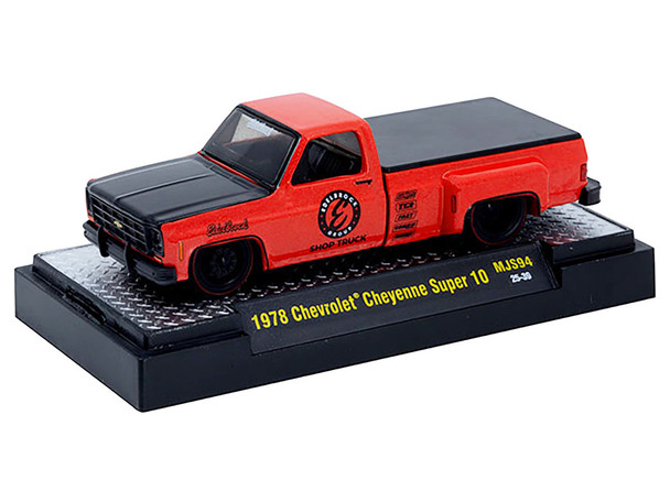 1978 Chevrolet Cheyenne Super 10 Pickup Truck "Edelbrock" Red with Black Hood 1/64 Diecast Model Car by M2 Machines