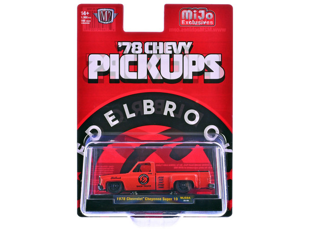 1978 Chevrolet Cheyenne Super 10 Pickup Truck "Edelbrock" Red with Black Hood 1/64 Diecast Model Car by M2 Machines
