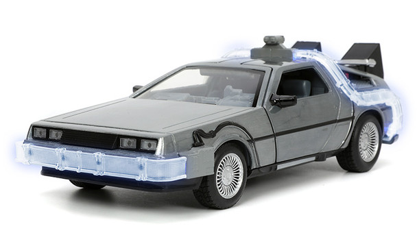 DeLorean Brushed Metal Time Machine with Lights "Back to the Future" (1985) Movie  1/24 Model Car by Jada
