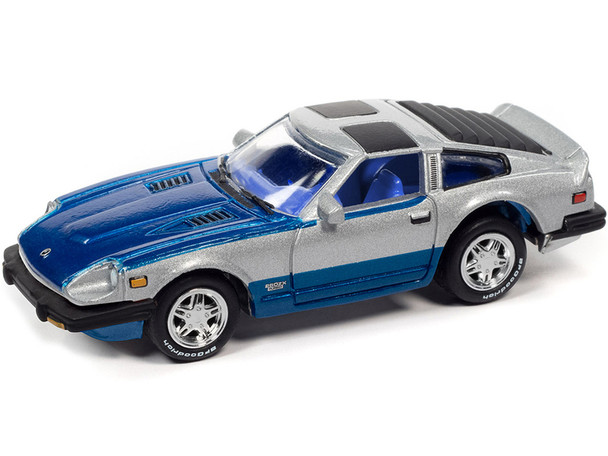 1982 Mazda RX-7 White and 1981 Datsun 280ZX Blue and Silver  Set of 2 Cars 1/64 Model Cars by Johnny Lightning Toys