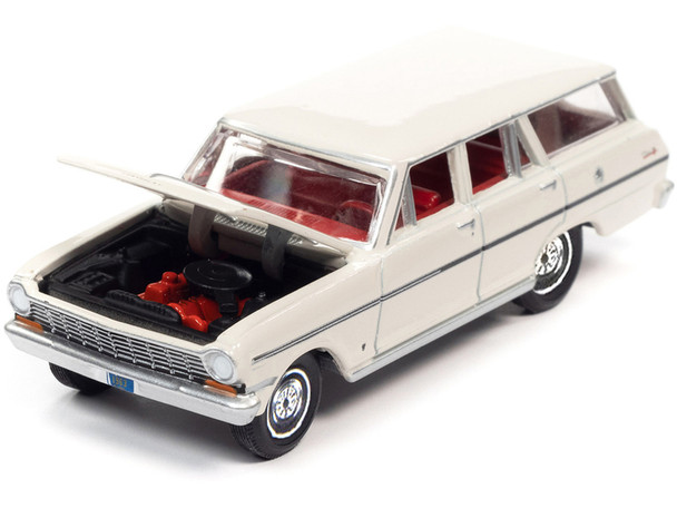 1963 Chevrolet II Nova 400 Wagon Ermine White with Red Interior "Muscle Wagons" 1/64  Autoworld Toys