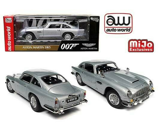 Aston Martin DB5 Damage with Bullet Holes Limited (James Bond 007) Silver Birch Metallic (James Bond 007) "No Time to Die" (2021) Movie "Silver Screen Machines" Series 1/18 Diecast Model Car by Autoworld