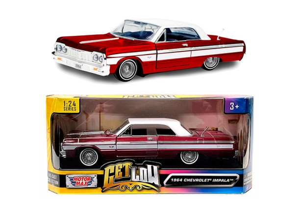 1964 Chevy Impala SS Hard Top Lowrider Candy Red With White Top Get Low Collection 1/24 Diecast Model car By Motormax