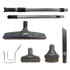 SEBO ET-1 Kit includes: electric power head, dedicated powerhead wand, 12" bare floor brush, dedicated telescopic wand for floor brush, 30' hose, hose hanger, crevice tool, dusting brush, upholstery tool, tool caddy