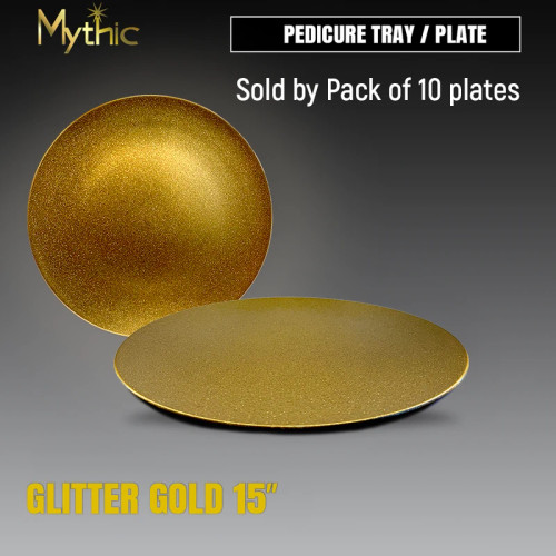 Pedicure Tray / Plates - #6 XLarge Glitter Gold 15" - Prepacked/10pcs
