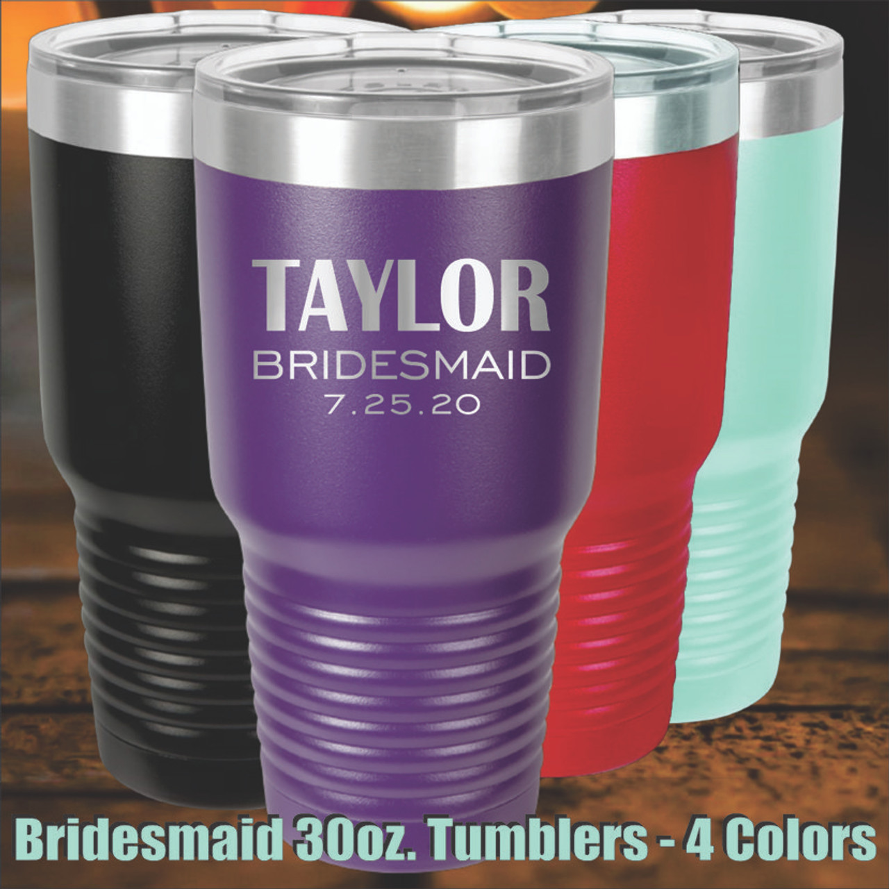 ModParty Set of 3 - Bridesmaid Tumblers - Insulated Acrylic Tumblers with  Gold Lids, 16oz, Clear Tumblers